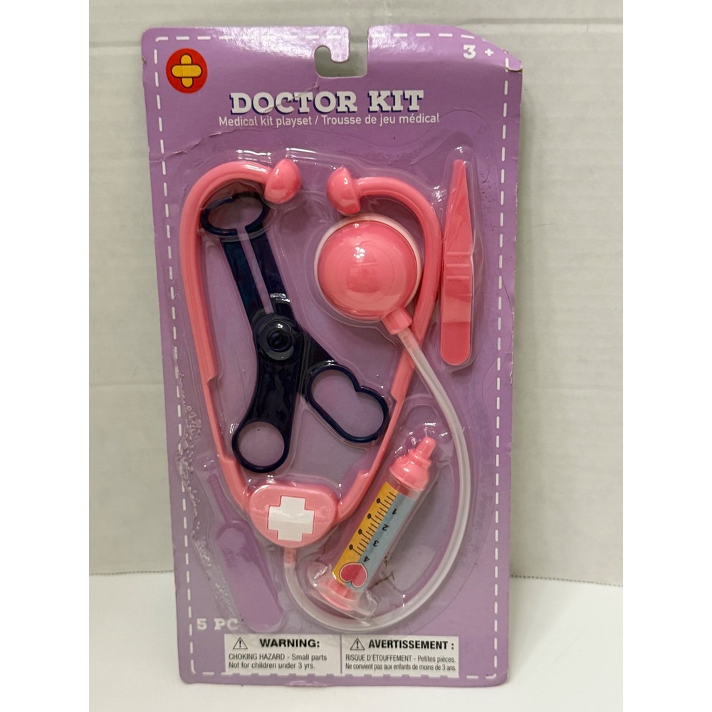 Kids 5 Piece Pink Doctor Kit Medical Playset Stethoscope Syringe Toy Set Ages 3+